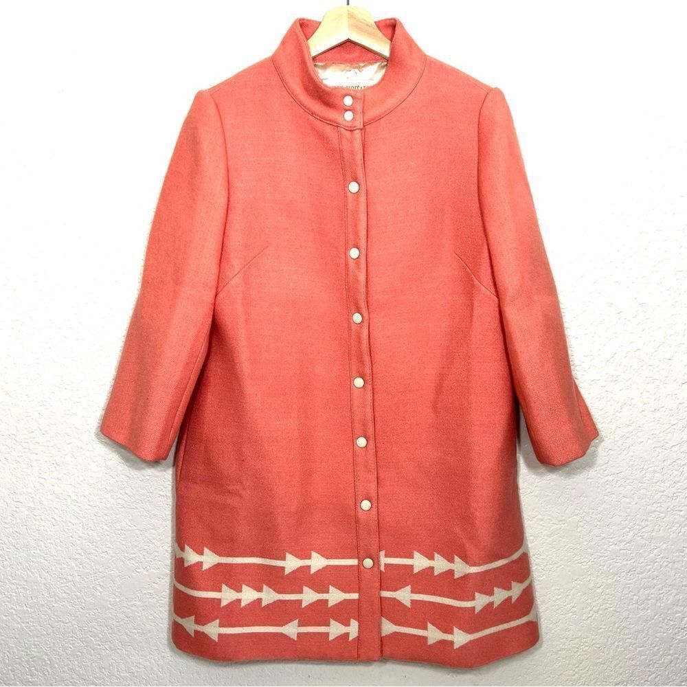Lauren Moffett Anthropologie Wool Eastward Dress Overcoat Coat Coral Size M